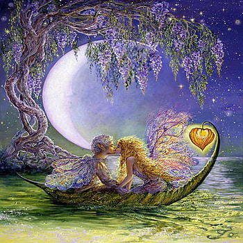 Wisteria moon, wisteria, josephine wall, fantasy, art HD wallpaper