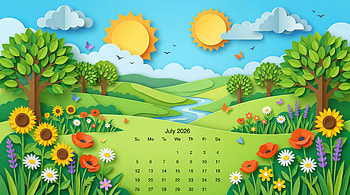 July 2026 — Summer Meadow Calendar, July 2026 Calendar HD wallpaper