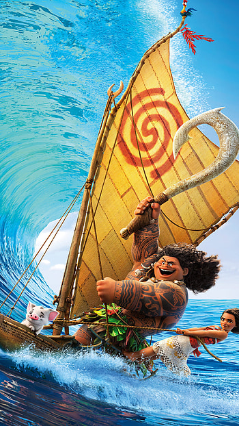 Moana surfing, Anime-inspired art, Vibrant illustration, Disney masterpiece HD phone wallpaper