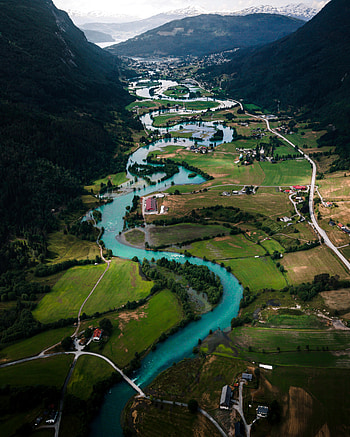 Nature, Rivers, Mountains, Building, Village, Winding, Sinuous HD phone wallpaper