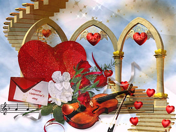 Happy Valentine's, hearts, violin, love, red HD wallpaper