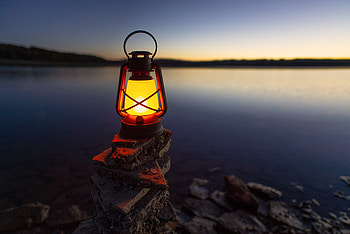 Stones, Lake, Shore, Bank, Dark, Shine, Light, Lamp, Lantern HD wallpaper