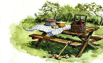 Summer Picnic Day 2, artwork, summer, scenery, wide screen, painting, art, picnic HD wallpaper