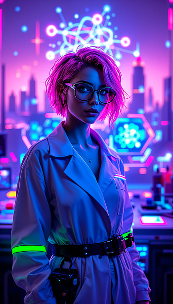 Vibrant Scientist: A Futuristic , scientist, futuristic, neon, technology, portrait HD phone wallpaper