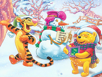 POOHS SNOW DAY, bear, pooh, man, snow, tigar HD wallpaper
