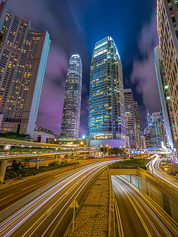 Cities, Building, Road, Night City, Skyscrapers, Neon HD phone wallpaper