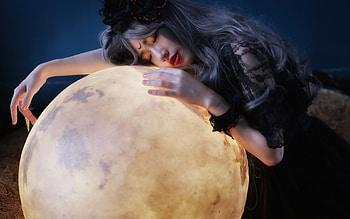 Beauty, night, model, asian, girl, hand, woman, moon, light, luna, sleep HD wallpaper