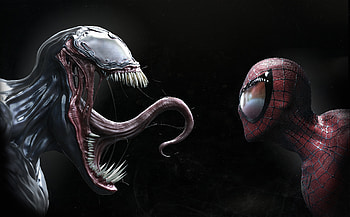 Venom And Spiderman Faceoff, venom, spiderman, artwork, digital-art, artist, superheroes, art HD wallpaper