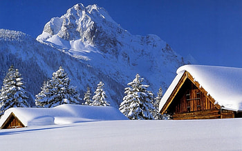 Landscape, Winter, Houses, Mountains, Snow, Fir-Trees HD wallpaper