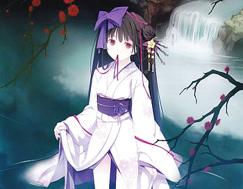 Outdoor, waterfall, cute anime girl, original HD wallpaper