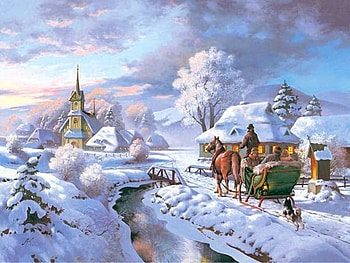 To the Church, winter, church, carriage, snow HD wallpaper