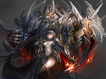 Pixiv Fantasia, sexy, brave, dagger, sword, hot, monster, weapons, armor, anime girl, claws, cool, fire, warrior, fire claws, female HD wallpaper