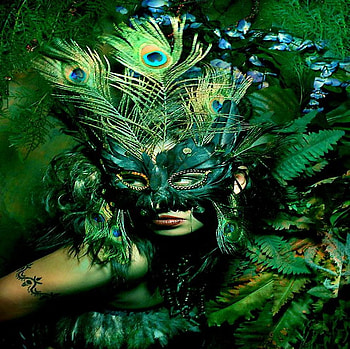 Peacoc mask, colors of green, peacoc, mask, hidden, woman HD wallpaper