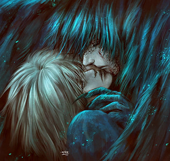 The kiss, blue, art, howl, howls moving castle, sophie, anime, fantasy, nan fe, couple, kiss, manga HD wallpaper