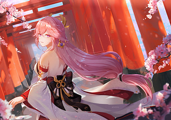 Yae Miko Guuji in Bloom – Genshin Impact, Yae Miko Guuji (Genshin Impact), video game, Genshin Impact HD wallpaper