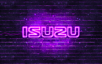 Isuzu violet logo, , violet brickwall, Isuzu logo, cars brands, Isuzu neon logo, Isuzu HD wallpaper