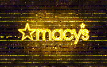 Macys yellow logo, , yellow brickwall, Macys logo, brands, Macys neon logo, Macys HD wallpaper