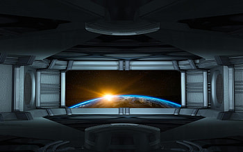 Sunrise in Space, Inside a Spaceship HD wallpaper