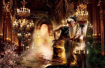 Mirror Reflection, mirror, lady, reflection, fantasy HD wallpaper