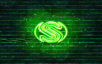 Sapphire green logo, , green brickwall, Sapphire logo, brands, Sapphire neon logo, Sapphire HD wallpaper