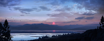 Landscape Fantasy, artist, landscape, fantasy, artwork, digital-art, artstation, sunset, birds, mountains, nature, evening, dusk, dawn HD wallpaper