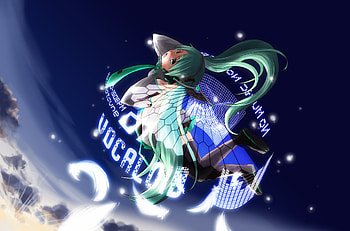 Hatsune Miku, blue, awesome, cute, vocaloid, beauty, nice, miku, vocaloids, hatsune, thighhighs, skirt, white, blue eyes, twintail, screens, blue hair, beautiful, anime, pretty, cool, clouds, sky HD wallpaper
