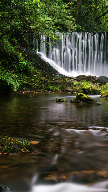 Galician waterfall, Ultra , Tranquil nature, Mesmerizing view HD phone wallpaper
