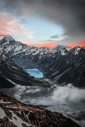 Landscape, Nature, Mountains, Clouds, View From Above, Lake, Snow Covered, Snowbound HD phone wallpaper