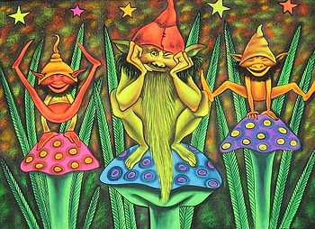 PIXIE LANDSCAPE, toad, stool, pixies, three HD wallpaper