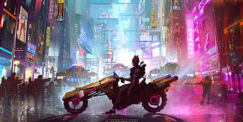 Got Busted, neon, scifi, artist, artwork, digital-art, deviantart, biker HD wallpaper