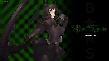 Dead Master, black, skull, black rock shooter, dress, black skull, scythe, anime, green, weapon, shecked, female HD wallpaper
