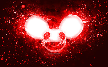 Deadmau5 red logo, , canadian DJs, red neon lights, creative, red abstract background, Joel Thomas Zimmerman, Deadmau5 logo, music stars, Deadmau5 HD wallpaper