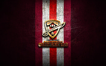 San Antonio Commanders, golden logo, AAF, purple metal background, american football team, San Antonio Commanders logo, american football HD wallpaper