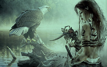 It's all good My Protector, fantasy, eagle, woman, dream HD wallpaper