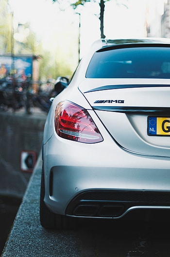 Cars, Lights, Back View, Rear View, Amg, Mercedes-Benz, Headlights, Silver, Silvery HD phone wallpaper