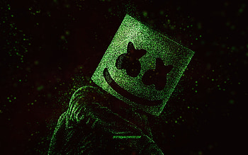 Marshmello, green glitter art, DJ Marshmello art, black background, American DJ, Marshmello art, Christopher Comstock HD wallpaper