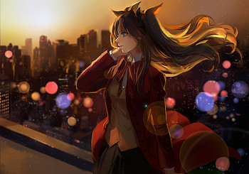 Fate/Stay Night, night out, artwork, Rin Tohsaka HD wallpaper