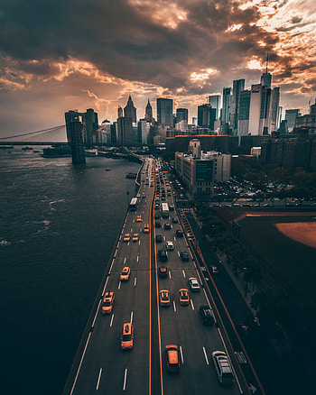 Cities, Road, Skyscrapers, Evening HD phone wallpaper