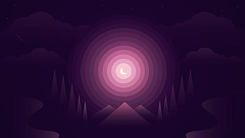 Forest, gradient, half moon, nightscape, mountains, minimal HD wallpaper