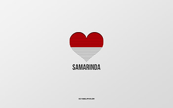 I Love Samarinda, Indonesian cities, Day of Samarinda, gray background, Samarinda, Indonesia, Indonesian flag heart, favorite cities, Love Samarinda HD wallpaper