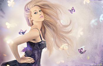 Girl With Butterflies, butterfly, girls, artist HD wallpaper