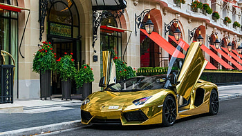 Plaza Athénée Paris, Gold Lamborghini HD wallpaper
