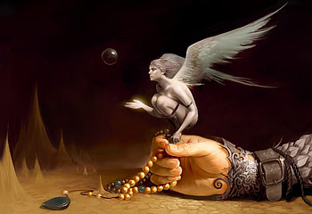 Angel, wings, art, pearl, necklace, girl, mini, hand, fantasy HD wallpaper