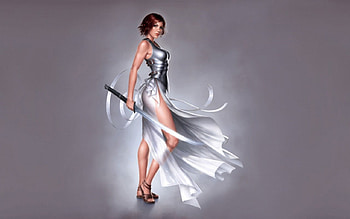 Lady with a sword, lady, sword, silver, beautiful, look, warrior HD wallpaper