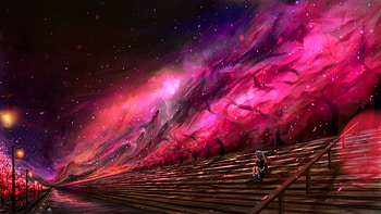 Nebula Sakura Cherry Blossom Galaxy , anime, artist, artwork, digital-art, deviantart, alone HD wallpaper