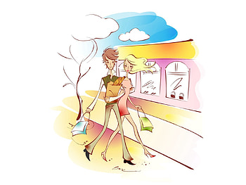 Art, Love, Couple, Pair, , Drawing, Stroll, Packages, Shopping HD wallpaper