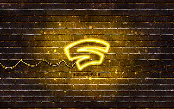 Stadia yellow logo, , yellow brickwall, Stadia logo, brands, Stadia neon logo, Stadia HD wallpaper