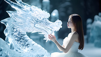 Icebound Beauty — Cute Asian Model & Crystal Dragon ( U), asian, model, woman, cute HD wallpaper