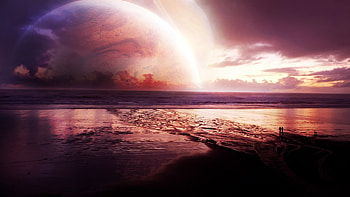 Cosmos Sunset Sea, digital-universe, sea, sunset HD wallpaper