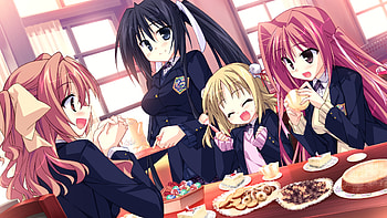 Let's eat., hinata mutsuki, sexy, game cg, seifuku, cute, kawai, girl, food, kouda hazumi, izumi kyouka, fang, anime, natsume otona, matsuoka kanade, skyfish, cool HD wallpaper